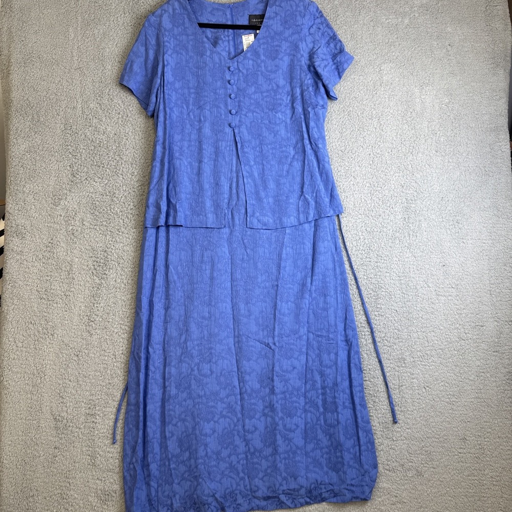 Connected Maxi Dress Womens Size 14 90s Church Cottage Core Blue Buttons Vintage